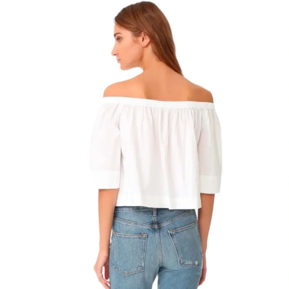 Free People Showing Shoulders Top Large 12 White 100% Cotton Breathable Cool NWT
